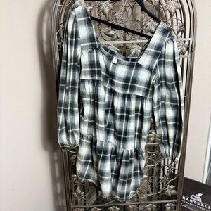 BP Women's Plaid Peplum Dress-Top - Size Small - Black, White & Yellow - NWOT's